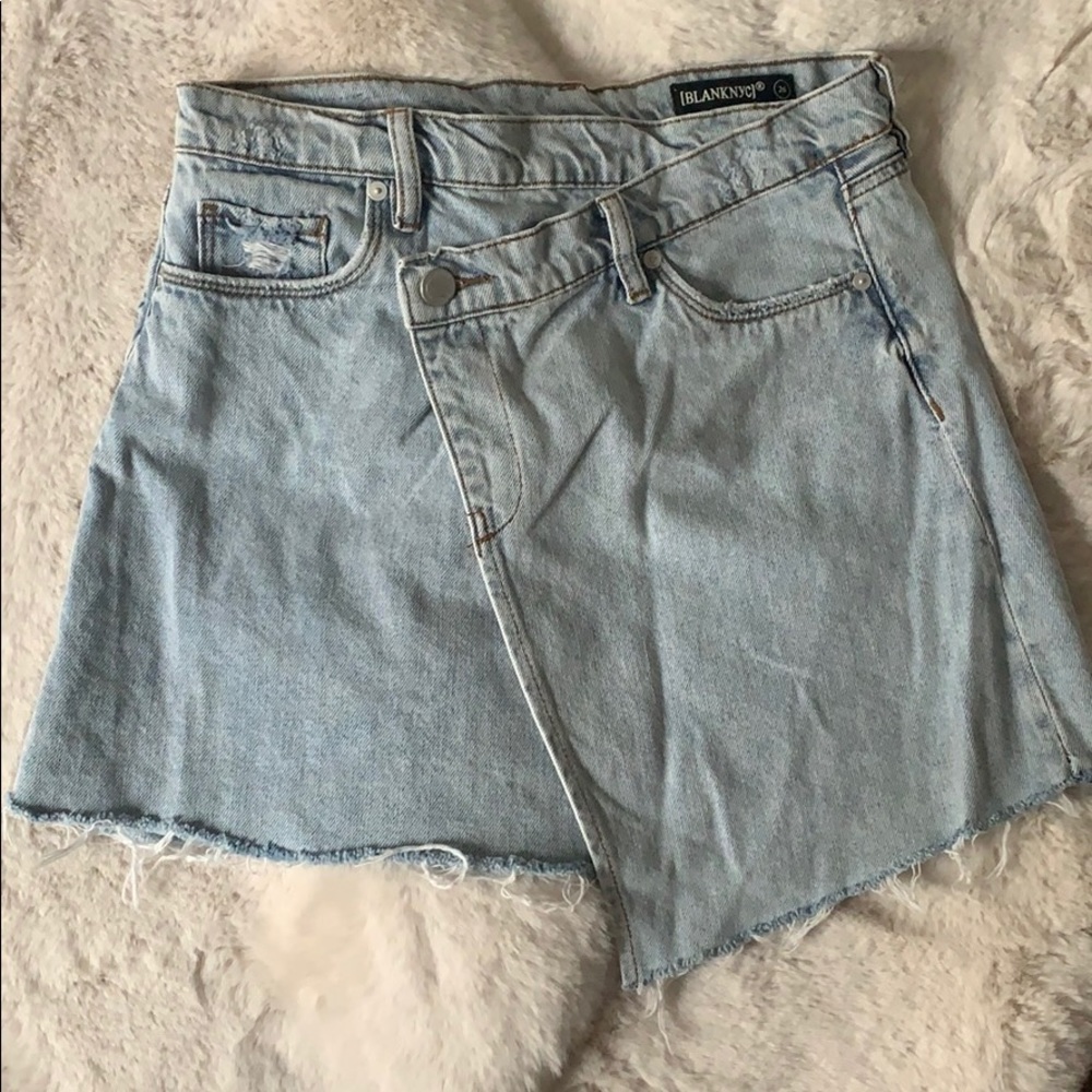 BLANK NYC ASYMMETRICAL DENIM MINI SKIRT
